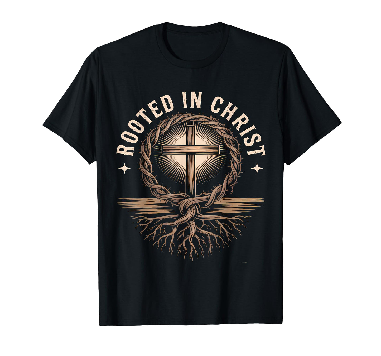 Rooted in Christ Jesus Christian Faith Cross T-Shirt