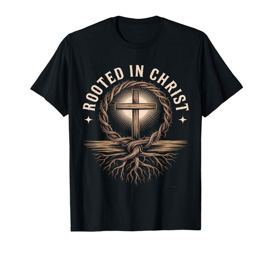 Rooted in Christ Jesus Christian Faith Cross T-Shirt
