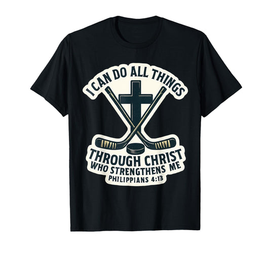 Christian Ice Hockey Bible Verse Quote Philippians 4:13 T-Shirt