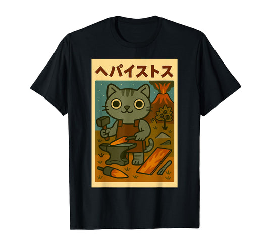 Kawaii Hephaestus Cat God - Greek Roman Mythology Anime T-Shirt
