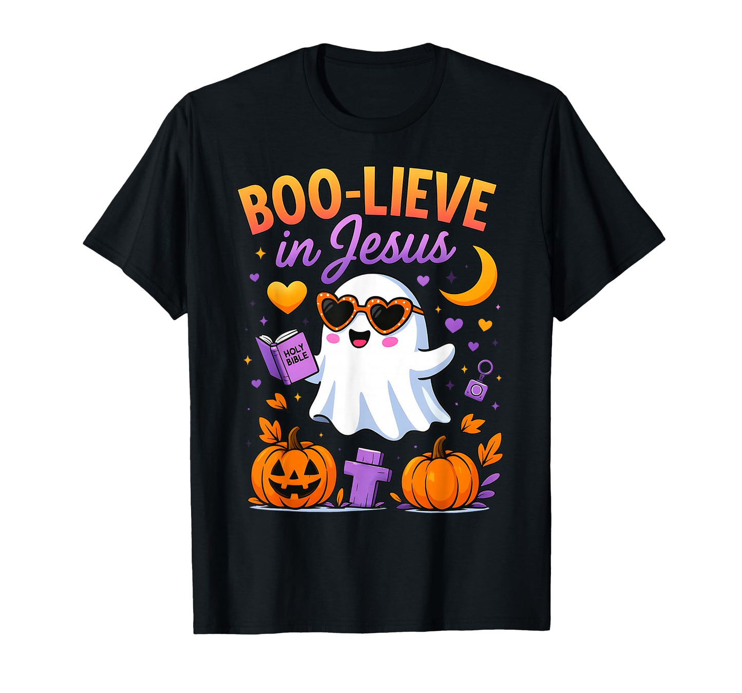 Boo-Lieve in Jesus Pastel Ghost Christian Halloween Funny T-Shirt