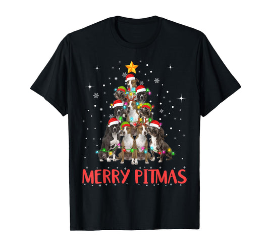 Merry Pitmas Pitbull Dog Ugly Christmas Sweater Tree Dogs T-Shirt