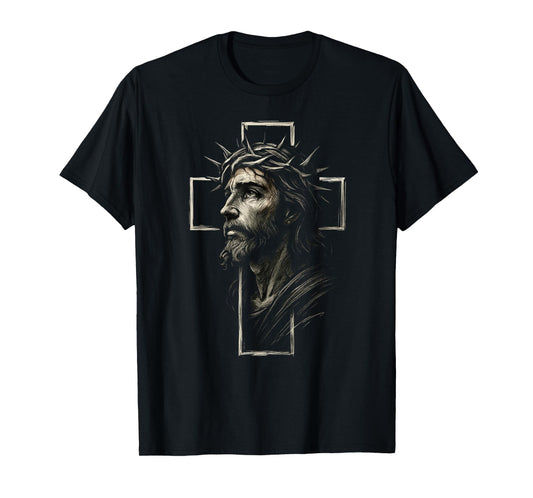 Religious Jesus Shirt – Cross Sketch Faith Graphic Tee T-Shirt