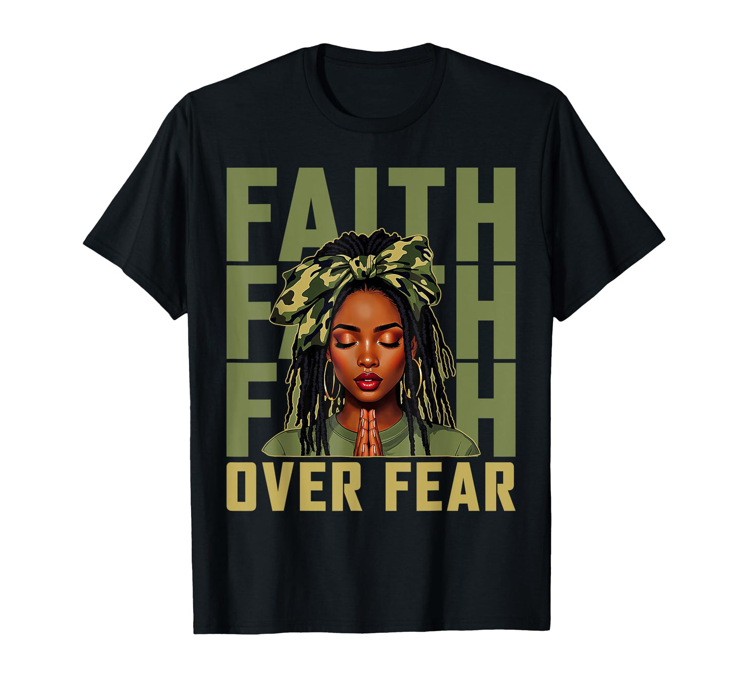 Faith Over Fear Christian Camo African American Afro Women T-Shirt