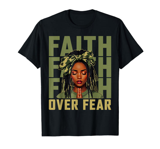 Faith Over Fear Christian Camo African American Afro Women T-Shirt
