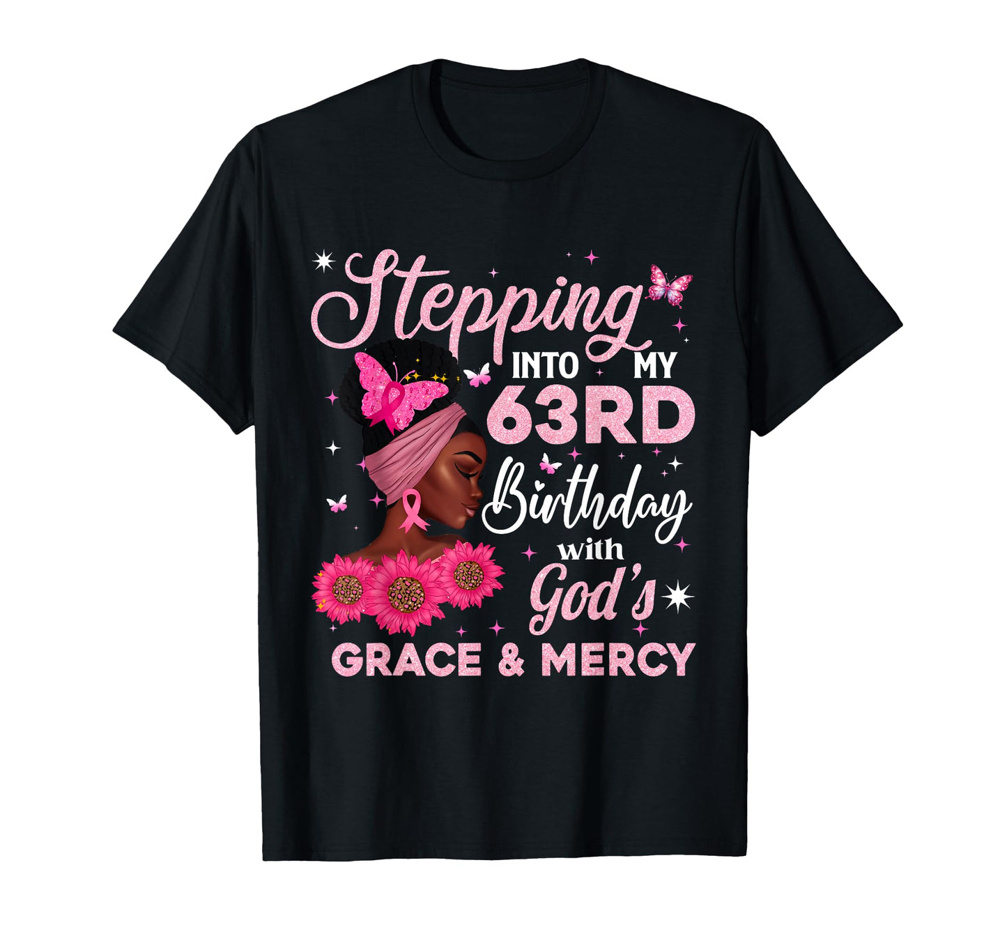 Retro 63rd Bday Woman Breast Cancer Butterfly 63 Years Old T-Shirt