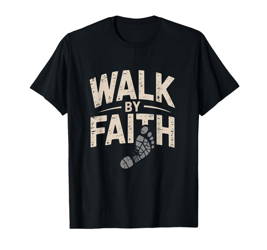 Walk by Faith Christian Footprint Inspirational Tee T-Shirt