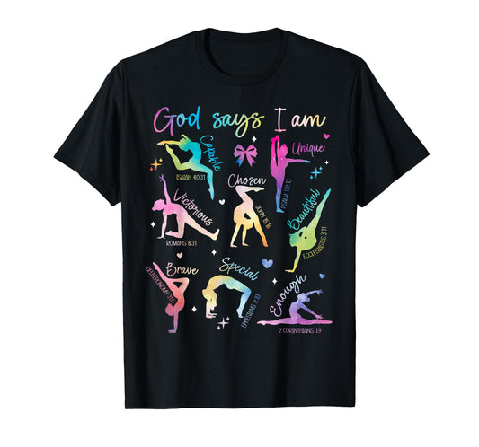 God Says I Am Gymnastic Christian Girls Teens Kids Cartwheel T-Shirt