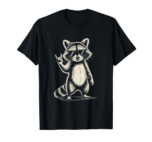 Retro Raccoon Rock Music For Men Women Funny Raccoon T-Shirt