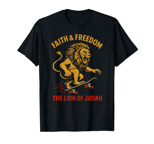 Patriotic Faith Lion of Judah Vintage Mens Christian T-Shirt
