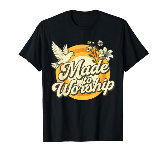 Made to Worship Retro Floral Christian Bible Verse T-Shirt