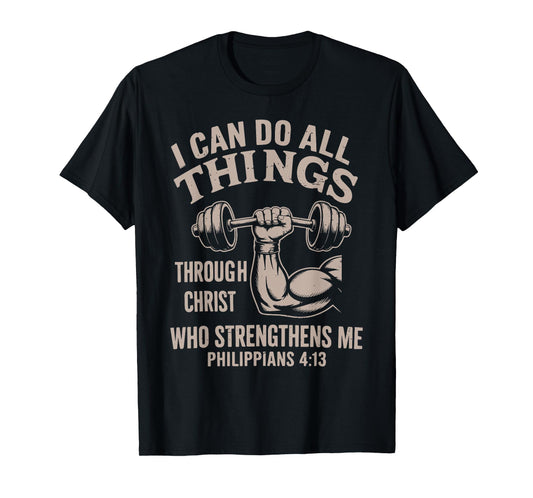 Can Do All Things Christian Workout Gym Weightlifting Cross T-Shirt