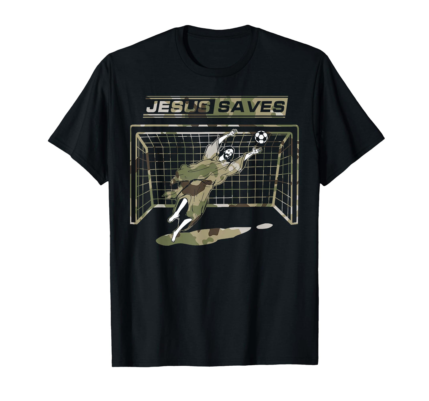 Jesus Saves Christ Soccer Goalie Sport Redleg Camo T-Shirt