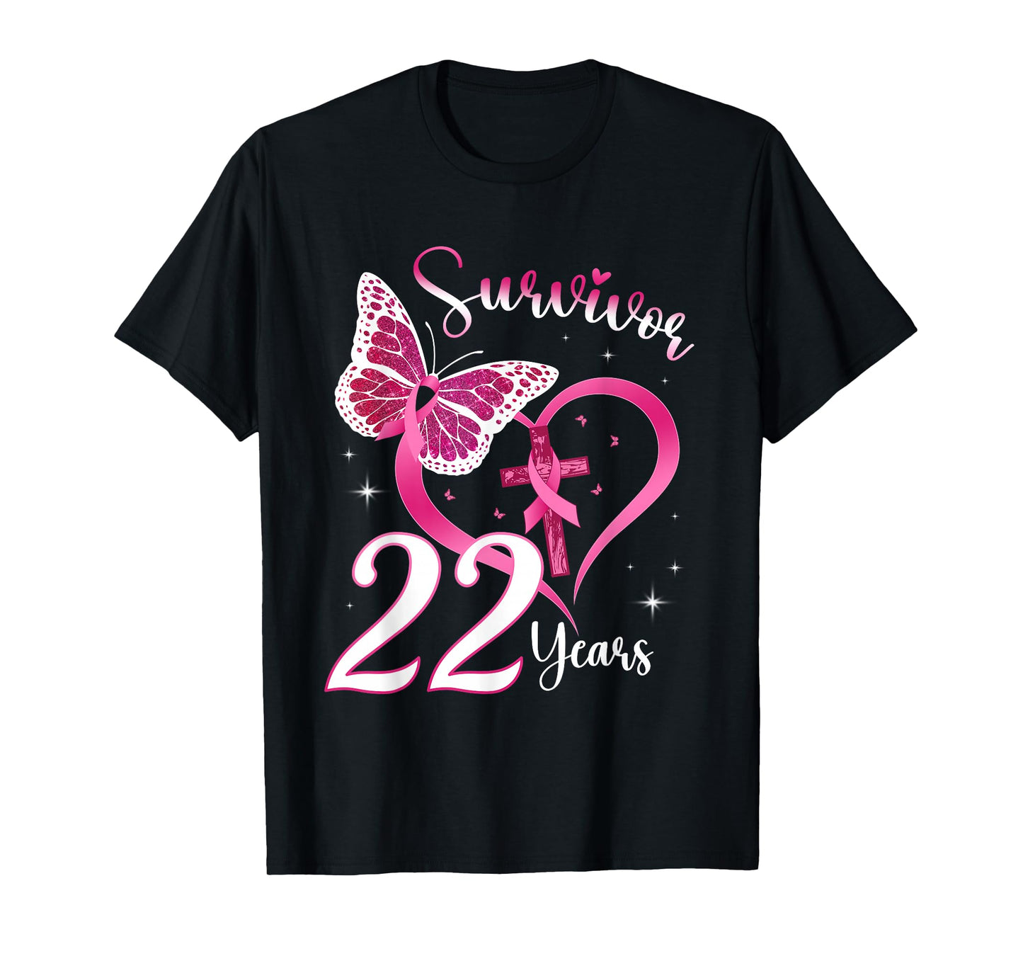 Breast Cancer Survivor Pink Ribbon Butterfly 22 Years Gift T-Shirt