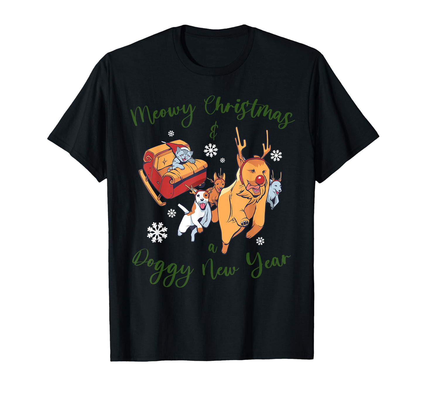 Dog with Cat on Christmas Men Women T-Shirt