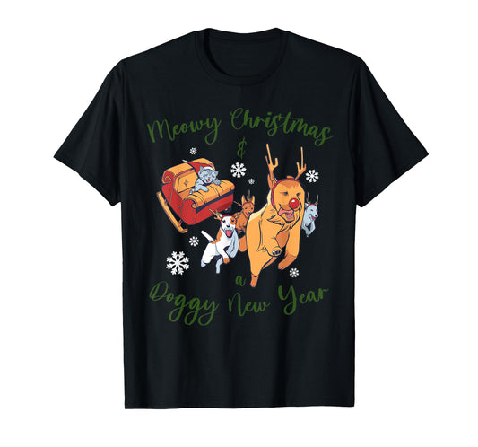 Dog with Cat on Christmas Men Women T-Shirt