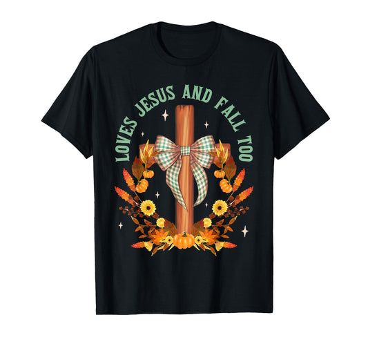 Loves Jesus And Fall Too Cross Bow Autumn Christian Fall T-Shirt