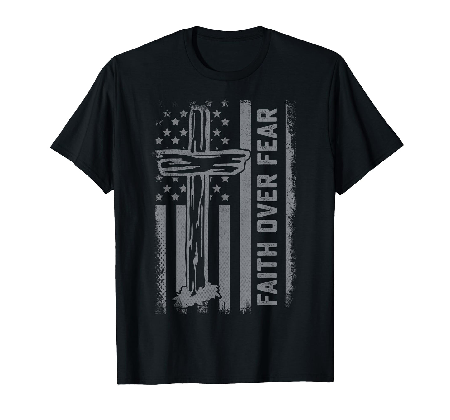 Christian US Flag Cross Faith Over Fear Men Women Kids T-Shirt