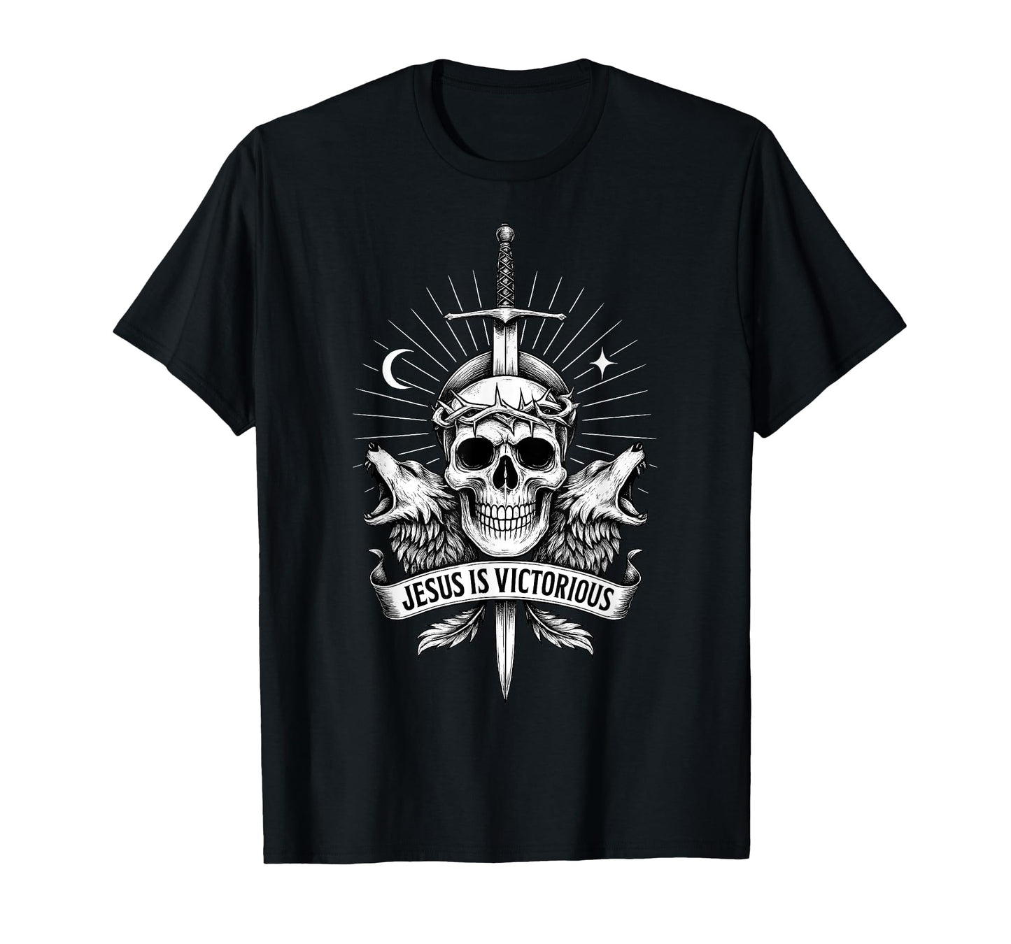 Jesus is Victorious Christian Gothic Christcore Skull Design T-Shirt