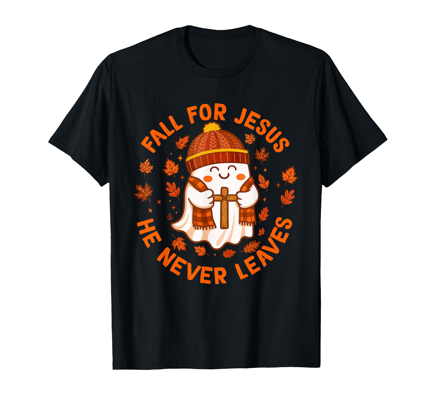 Fall for Jesus He Never Leaves Christian Ghost Halloween T-Shirt
