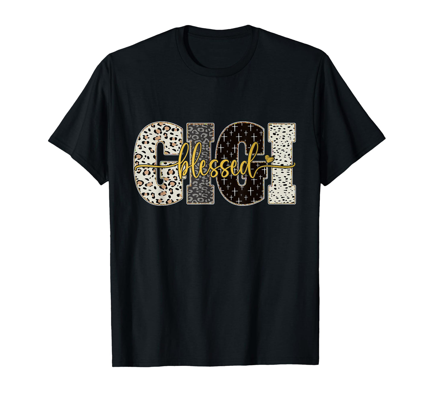 Blessed Gigi Leopard Cross Faith Christian Women Christmas T-Shirt