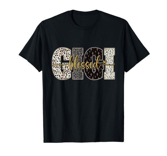 Blessed Gigi Leopard Cross Faith Christian Women Christmas T-Shirt