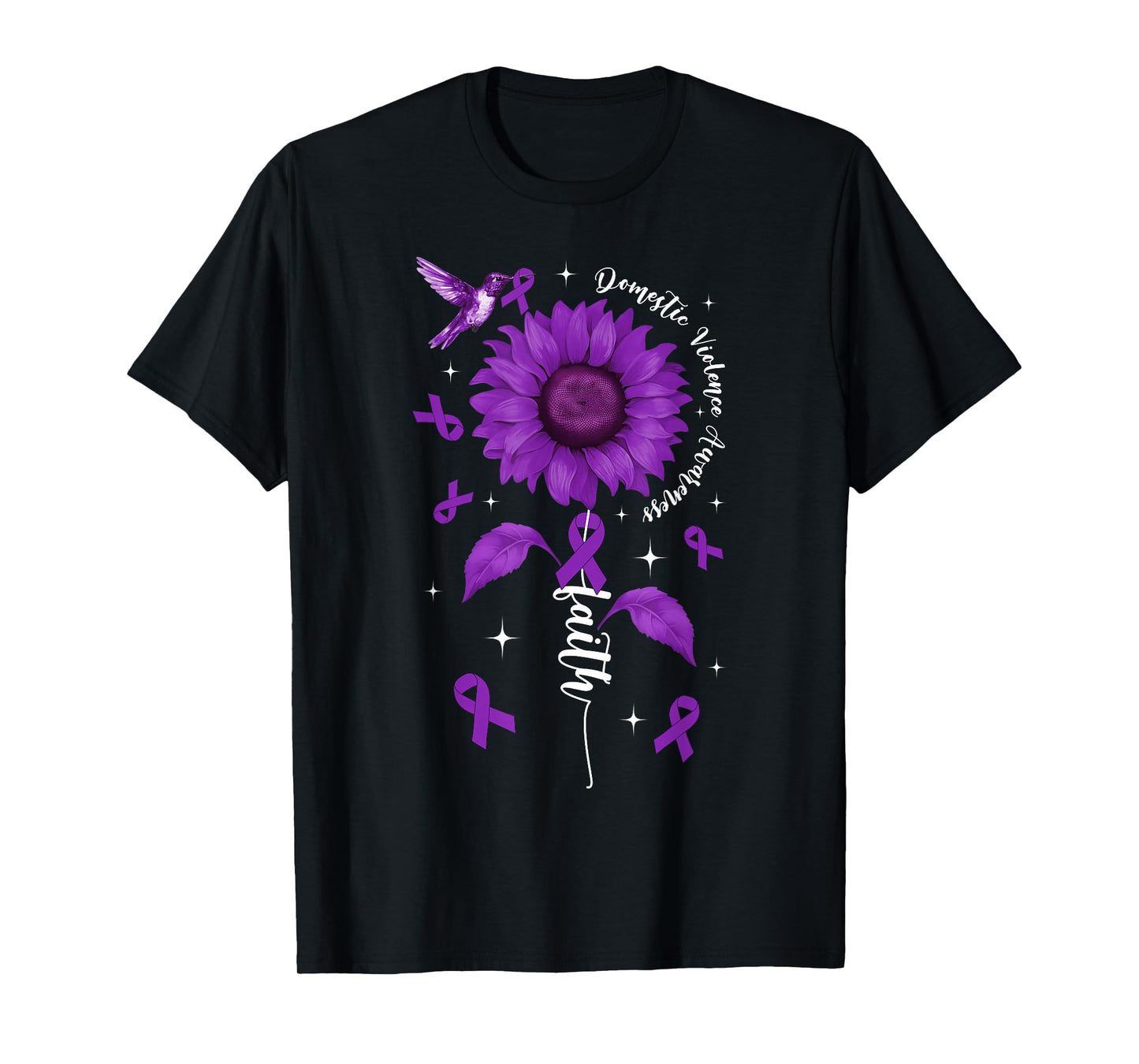 Faith Domestic Violence Awareness Purple Ribbon & Sunflower T-Shirt