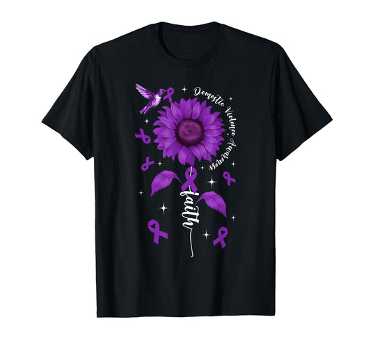 Faith Domestic Violence Awareness Purple Ribbon & Sunflower T-Shirt