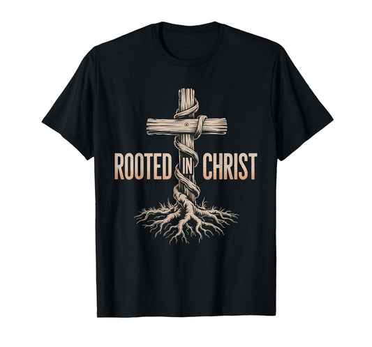 Rooted in Christ Jesus Cross Christian Faith T-Shirt