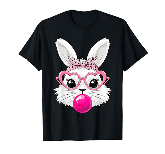 Cute Easter Day Bunny Face With Bandana Heart Glasses T-Shirt