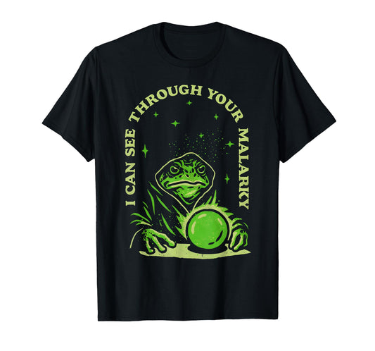 I Can See Through Your Malarky Frog Wizard T-Shirt