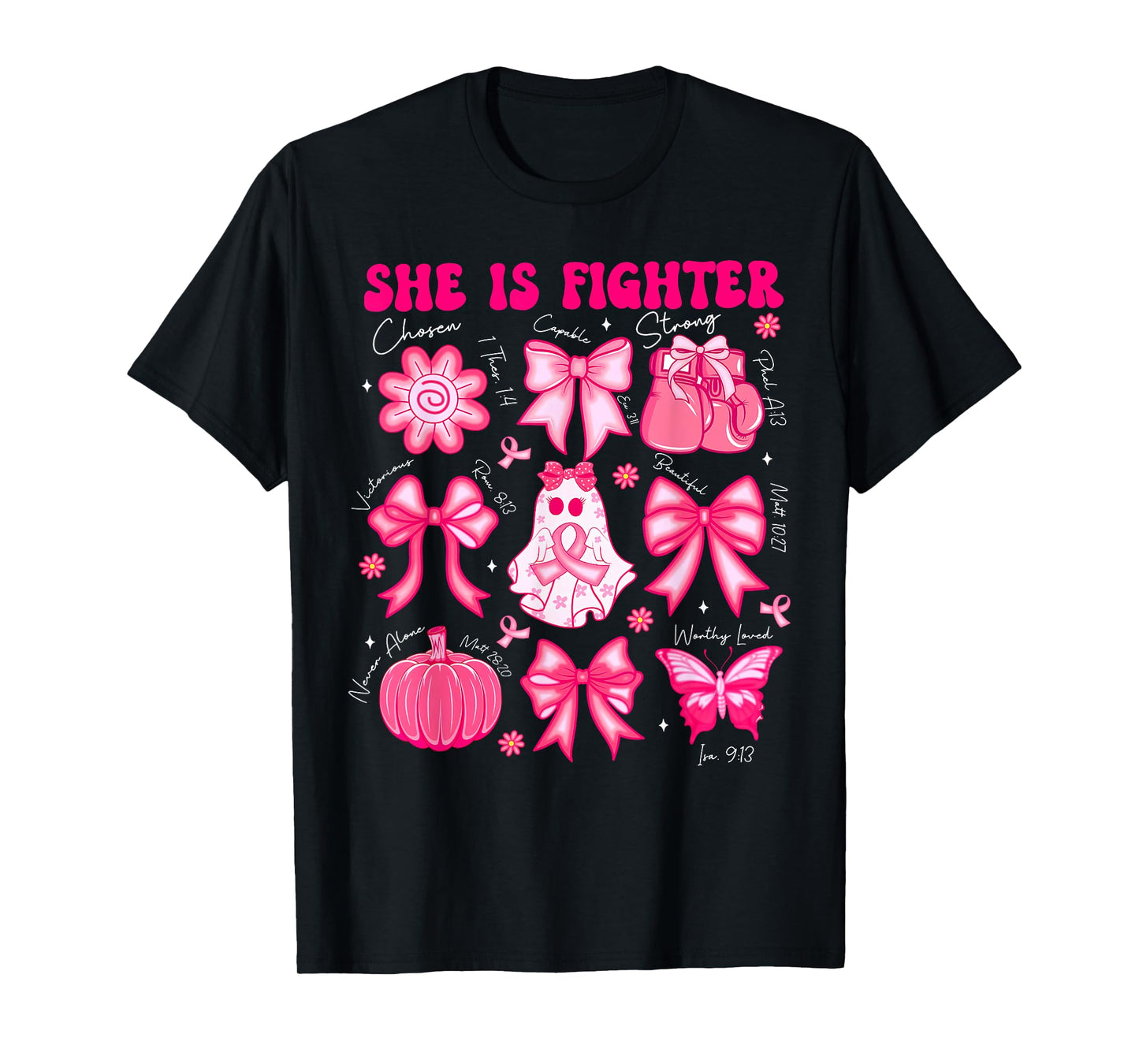 Breast Cancer Ghost Fighter Bible Verse Halloween Men Women T-Shirt