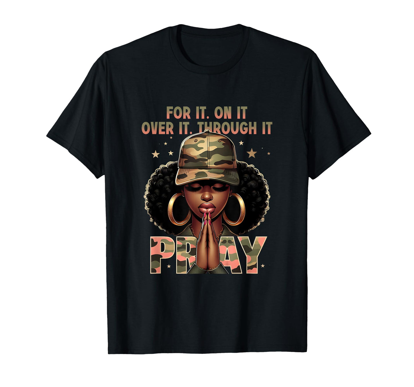 Camo Pray Faith Christian Inspirational Black Woman T-Shirt