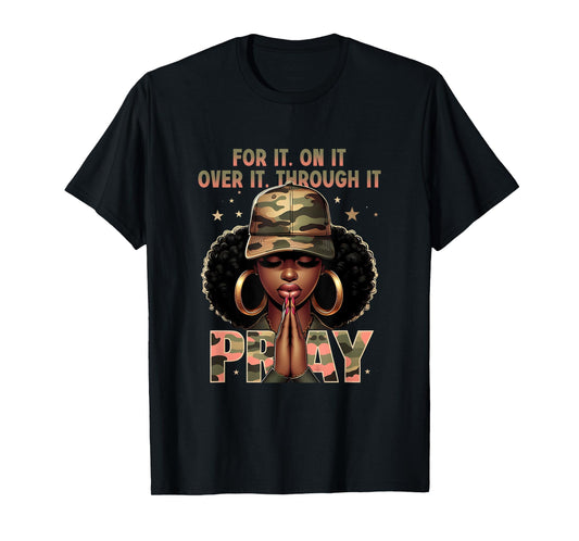 Camo Pray Faith Christian Inspirational Black Woman T-Shirt