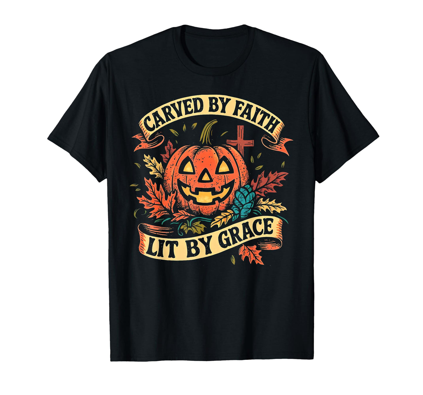 Carved by Faith Lit by Grace Religious Christian Halloween T-Shirt