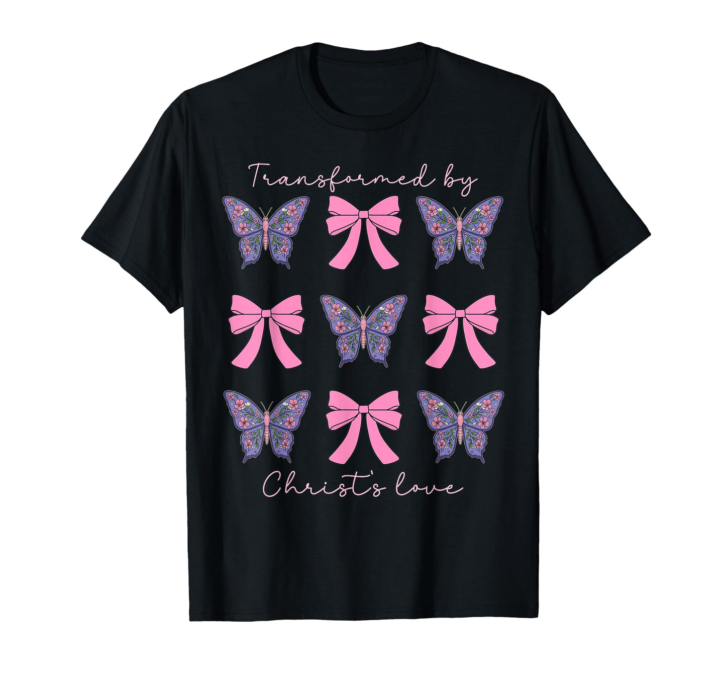 Transformed By Christs Love Coquette Bow Christian Women T-Shirt