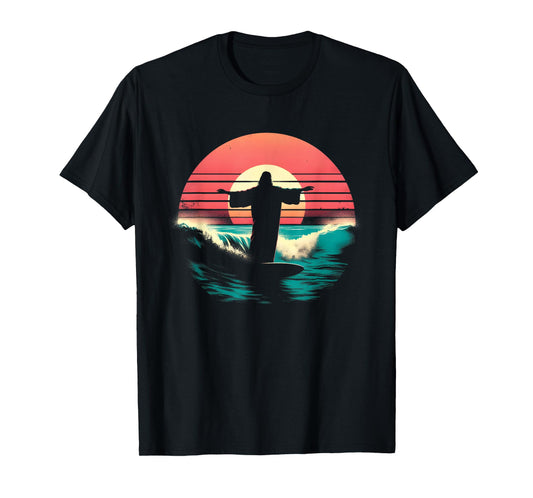 Jesus Surfing On Water - Funny Christian Religious Surfer T-Shirt