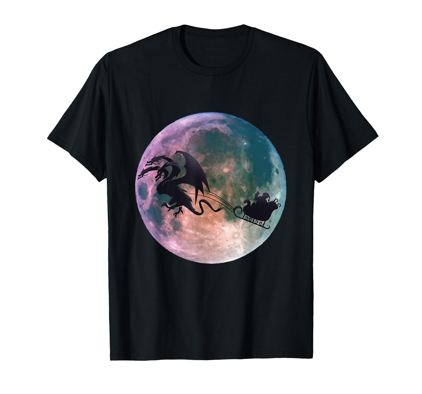 Christmas Santa Claus Flying Past the Moon With Dragon Gift T-Shirt