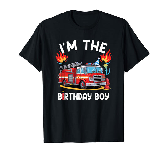 Kids Birthday Boy Fire Truck Firefighter Bday Party Theme T-Shirt