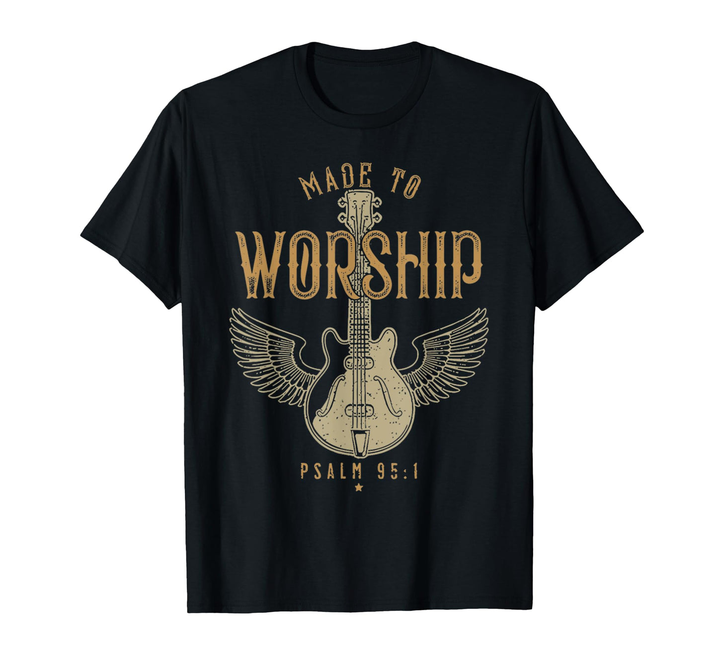 Vintage Made To Worship Psalm 95 1 Jesus Guitar Bible Verse T-Shirt