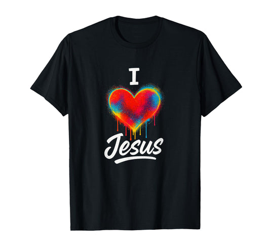 I Love Jesus Graffiti Heart Urban Christian Design T-Shirt