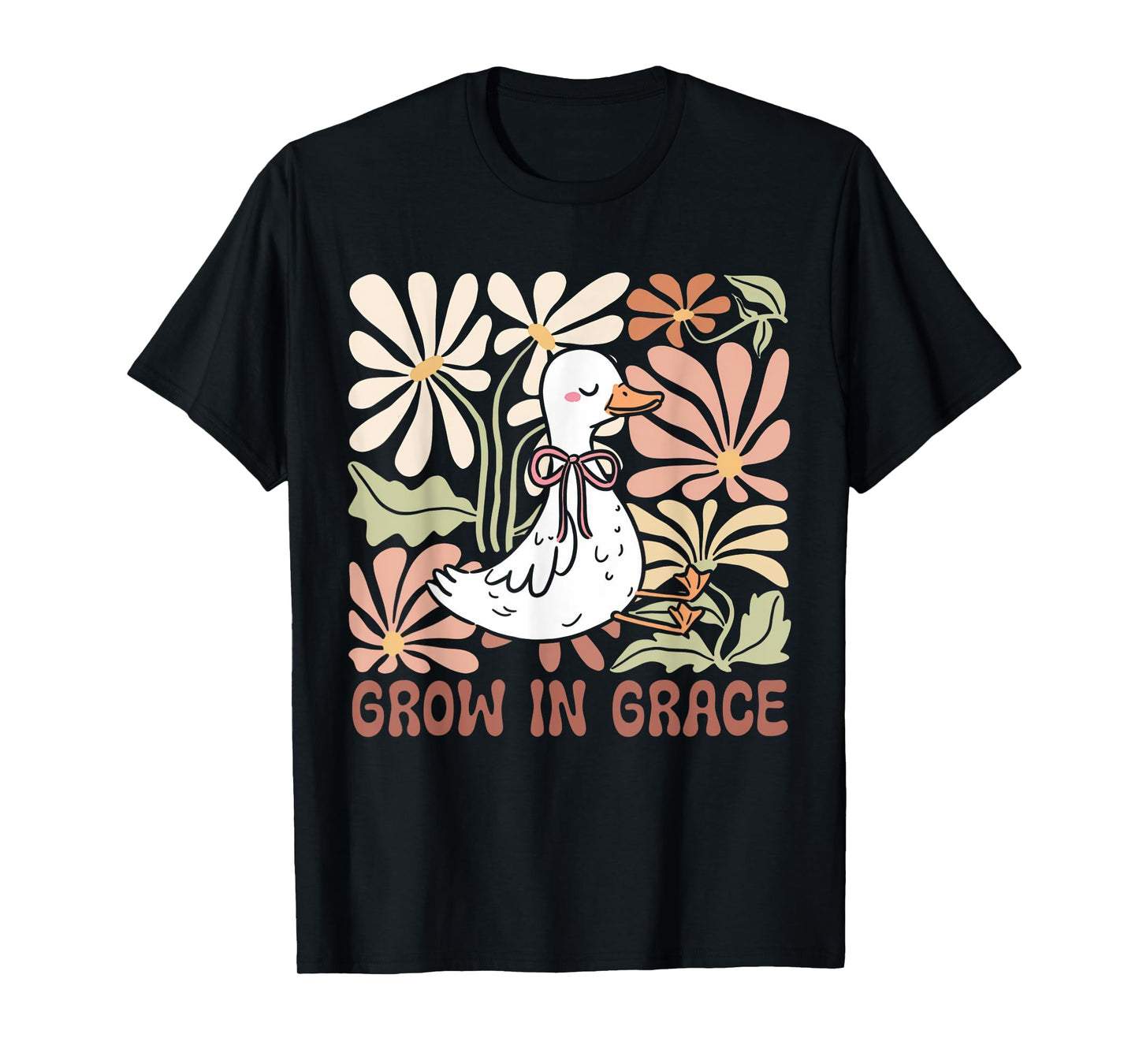 Grow in Grace Boho Floral Silly Goose Coquette Bow Christian T-Shirt