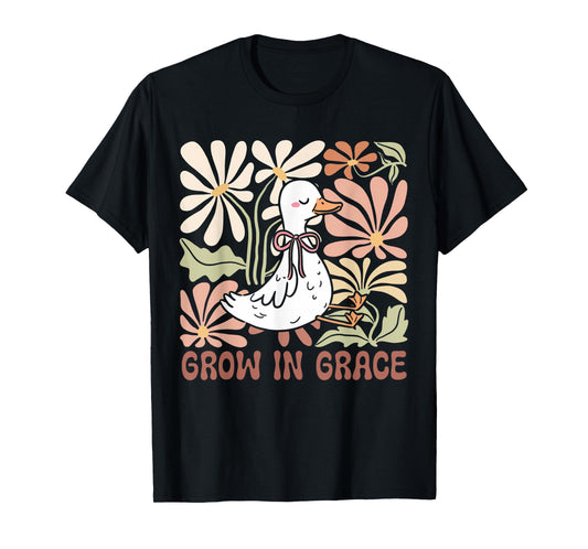 Grow in Grace Boho Floral Silly Goose Coquette Bow Christian T-Shirt