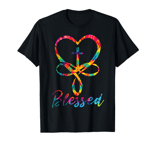 Blessed Tie Dye Christian Heart Jesus Cross Christian Cute T-Shirt