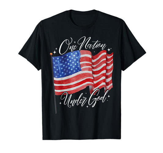 One Nation Under God Flag 4th Of July Patriotic Christian T-Shirt