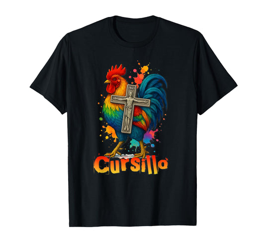 DeColores Cursillo Rainbow Rooster Catholic T-Shirt