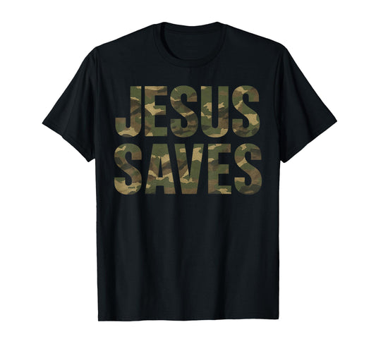 Vintage Christian Faith Quote Jesus Saves Camo T-Shirt