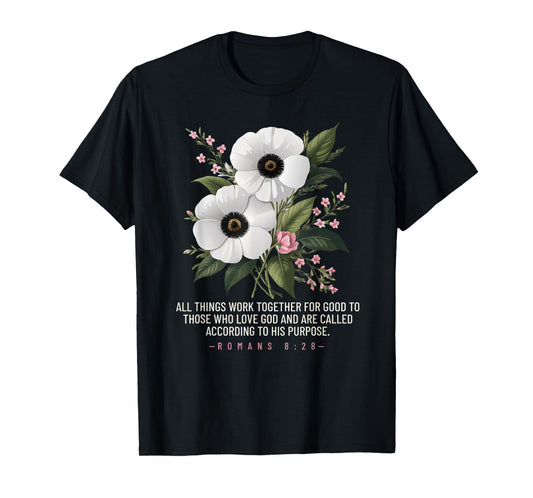 Romans 8:28 Floral Bible Quote Inspiration T-Shirt
