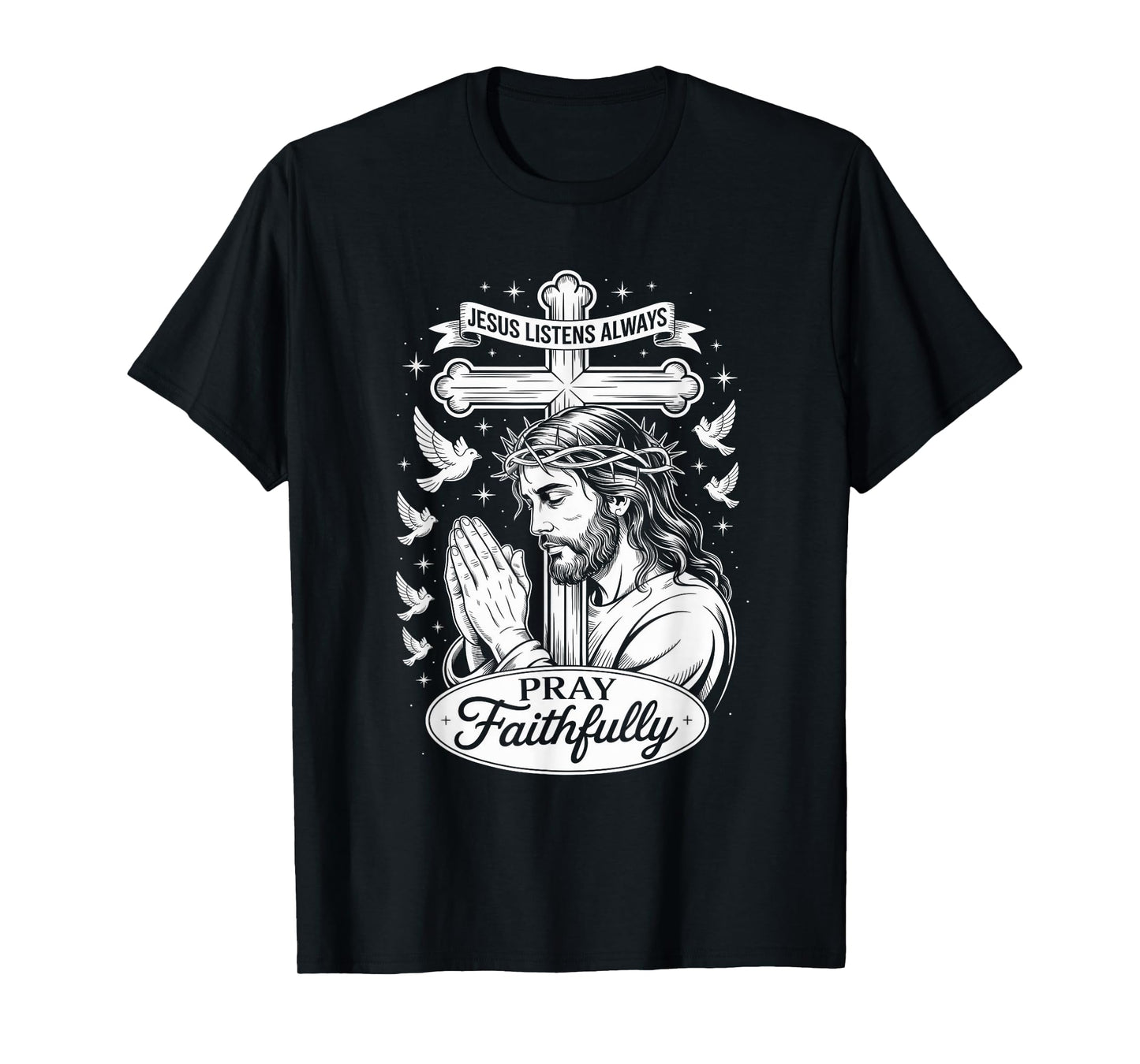 Pray Faithfully Hands & Cross Christian Streetwear T-Shirt