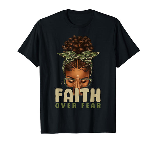 Faith Over Fear Christian Camo African American Afro Women T-Shirt